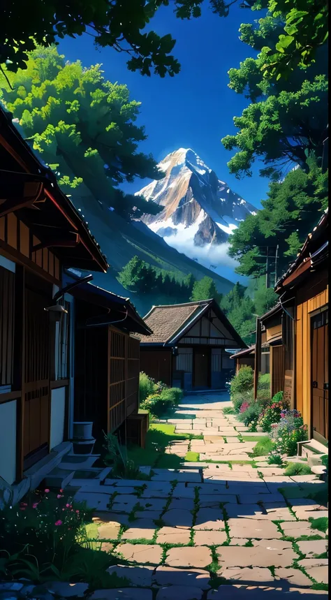  image of a breathtaking mountain scene inspired by Studio Ghiblis vibrant and beautiful art style:
Imagine the tallest mountain in the world, its slopes covered with a lush tapestry of greenery. Scattered among the tall, majestic trees are bursts of vibra...