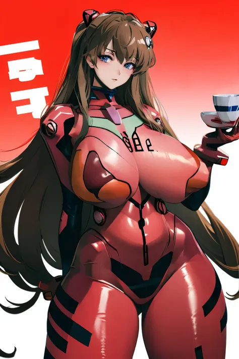 evangelion's aska　beauty　woman　20th generation　　big breasts　 k cup boobs　tight catsuit　cute　proud face