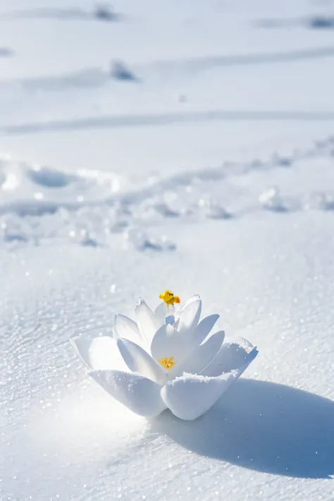 There is a small ice flower in the snow，beautiful iphone wallpaper，Arctic