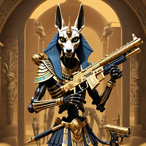 anubis skeleton with a gun