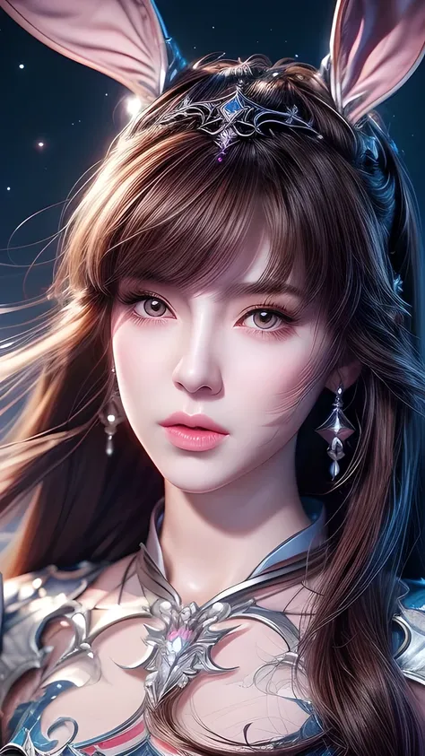  close-up：A woman with rabbit ears 、 holding a sword, Ocean Queen Mu Yanling , Portrait of a Knight Girl of the Twelve Constellations,  lineage 2 revolution style , Smooth Anime CG Art, Game CG,  A beautiful fantasy queen ,  intricate and exquisite anime-s...