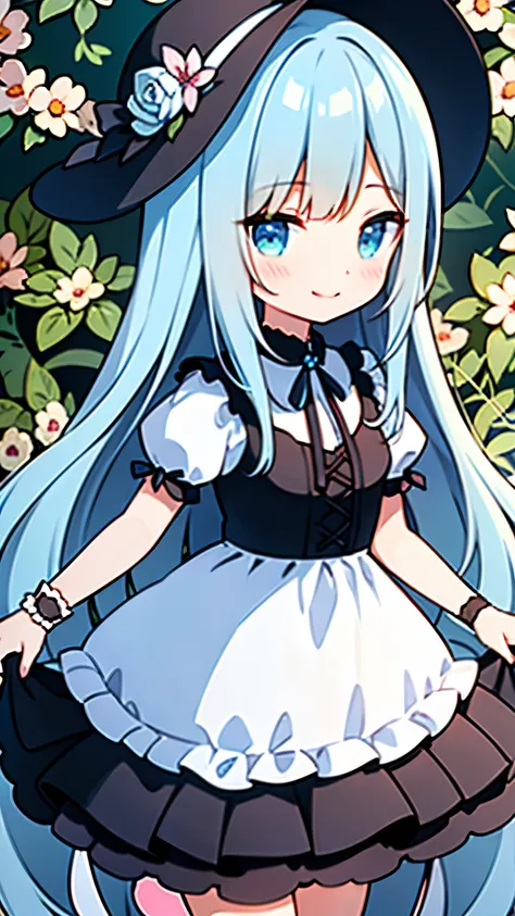 (( best quality)),( ultra high resolution),( super detailed),( detailed description ),(( best CG )),(masterpiece), Highly Detailed Art ,( Art with Precise Details:1.5), (woman:1.7),( gentle smile:1.4),( dress:1.6),(Flower Hat:1.5, Long ribbon:1.4),Unrefres...