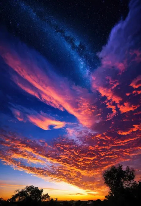 Afternoon sky ,  with beautiful bright colors and the appearance of stars 