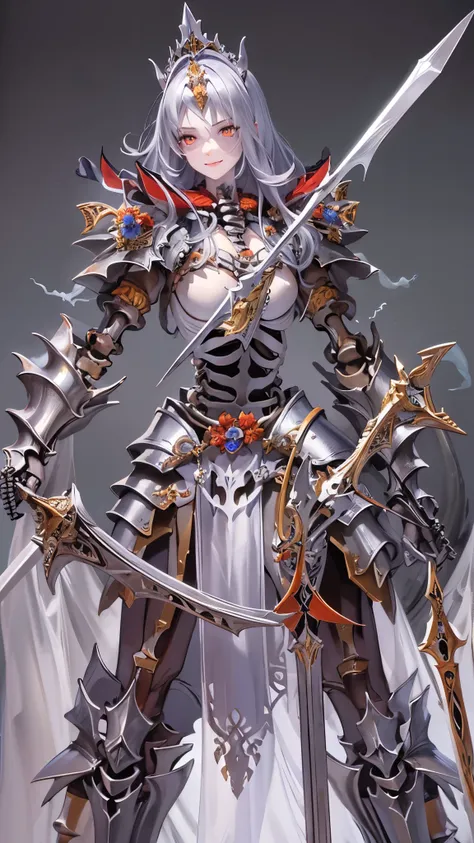 (( best quality)),( ultra high resolution),( super detailed),( detailed description ),(( best CG )),(masterpiece), Highly Detailed Art ,( Art with Precise Details:1.5), (Female Ghost Knight:1.7),(Skeletal Armor :1.6,complex skeleton :1.6),( deep cleavage:1...