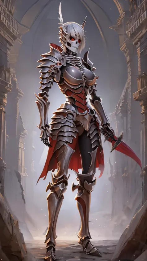 (( best quality)),( ultra high resolution),( super detailed),( detailed description ),(( best CG )),(masterpiece), Highly Detailed Art ,( Art with Precise Details:1.5), (Female Ghost Knight:1.7),(Skeletal Armor :1.6,complex skeleton :1.6),( deep cleavage:1...