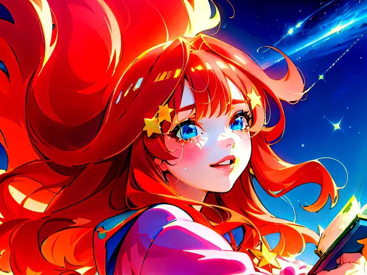 sky, star (sky), scenery, light blue sky, 1girl, solo, magical photography, ultra-detailed, 4k, Depth of field, High-resolution, , night, starry night sky, starts made of iridescent tears, best quality)), ((masterpiece)), (detailed), perfect face, 1girl, n...