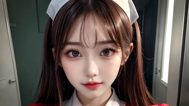 (1 Beauty Nurse)、(( realistic lighting ,  BEST QUALITY , 8k, masterpiece:1.3)), Lock focus:1.2, Beautiful woman with perfect body:1.4, :  Beautiful Korean girl ,  K-pop idol, ( big eyes),（ Voluminous Sexy Lips）， complex and detailed face, ((Super delicate ...