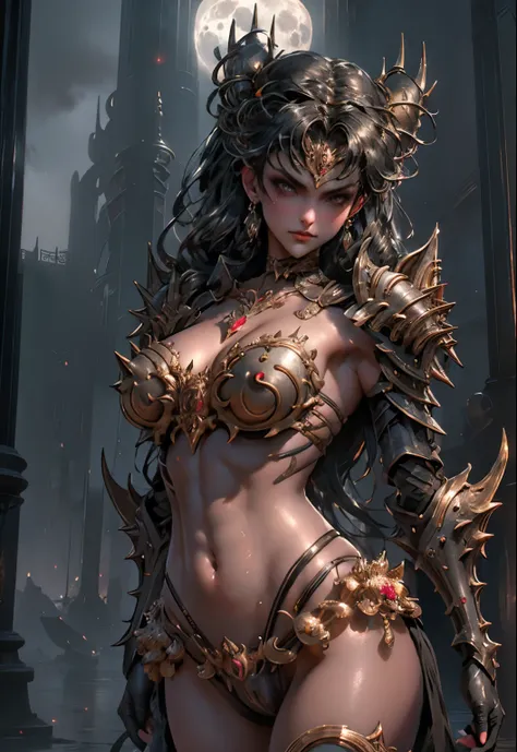 prompt: beautiful alluring ornate female gothic knight sailormoon, bare skin, athletic well toned body, elegant form, gothick bl...