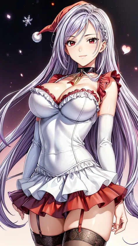 (masterpiece, best quality, beautiful and aesthetic:1.3),1woman, ((very mature woman)),(30 years old, thirties), solo, light smile,  (silver hair streaked white:1.4), (Gradient purple hair ends:1.6), hair strand, absurdly long hair, single sidelock, wavy h...