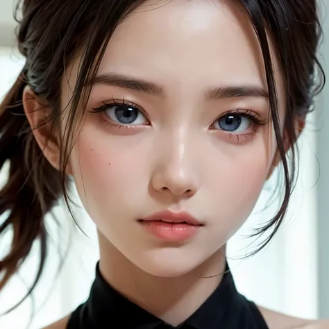 masterpiece, Highest quality, Highest quality, (Complex and detailed:1.2), Beautiful Eyes, one person's、On the white sheets、(Selfie)、(Shoulder-length hair)、sexy bra、(Slender figure)、(lie on one's stomach)、panties