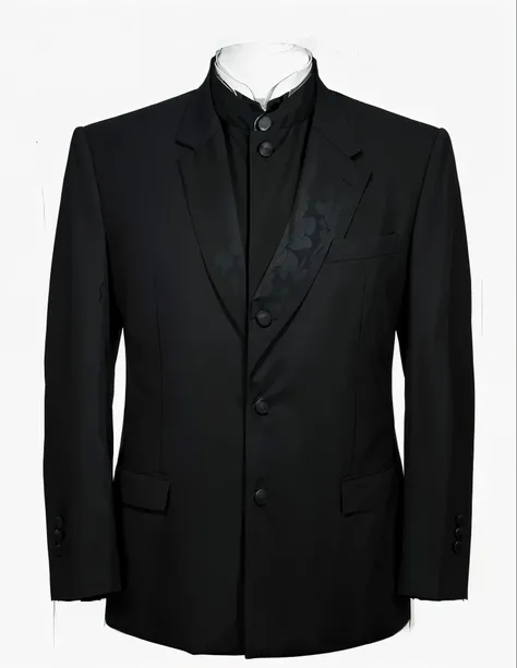 A black coat， white collar and buttons on the front ,  wearing a black noble suit , Deluxe Set,  elegant suit , black Deluxe Set,  Black Suit , High quality suits, Black business suit, formal  Black Suit .  Detailed, Fashion suit,  a man in a black jacket,...