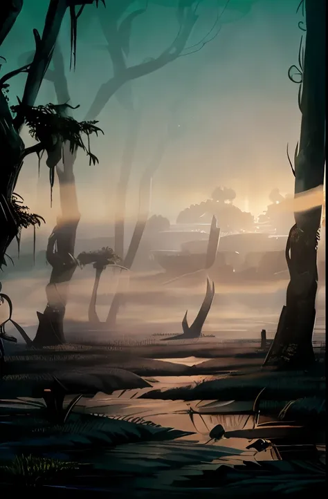 trees in the fog are growing in the swamp, foggy swamp, misty swamp, swampy atmosphere, swamps, scene from louisiana swamps, swamp forest, artistic swamp with mystic fog, louisiana swamps, eery dead swamp setting, swamp land, dark swamp, in a swamp, eerie ...