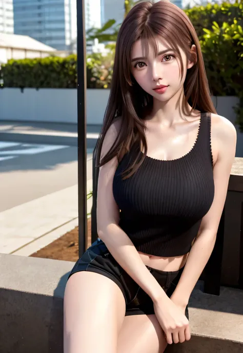  woman wearing shorts has been taken, A close-up shot of Sophie Mudd  ,  portrait on the album cover  , Wearing a cute top, Amouranth,  attractive girl in bed who looks ahead provocatively,  with brown hair and perfect body 、 wearing an orgasm  , French gi...