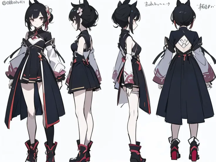 Prompt Example:

"Create a character design sheet with three detailed, full-body views: front, side, and back. The character should be anime-inspired and include the following design changes:
