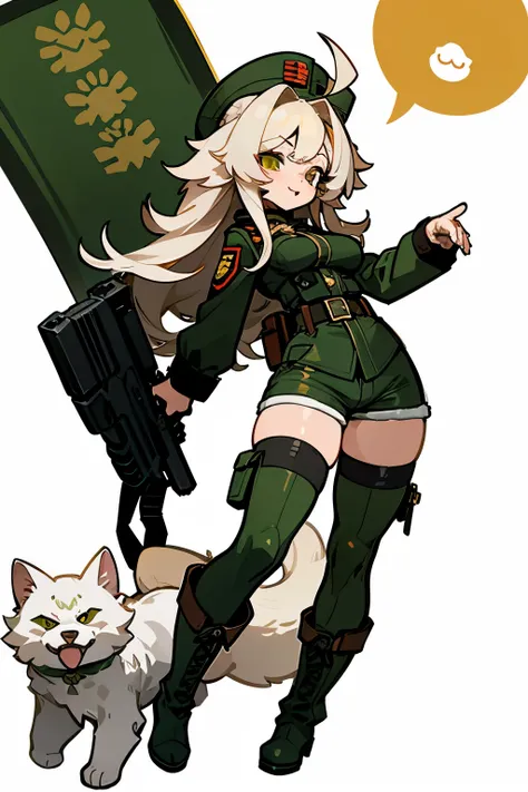 girl with long spiky hair, cute girl, whiteish blonde long hair, floppy dog ears, cute dog, long boots, fluffy, fluffy spiky hai...