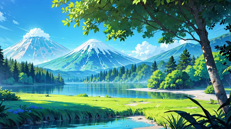 Create a view of a lake with crystal clear water , super details, vegetation and trees blue sky and a volcano in the background, Green-colored volcano with vegetation
Waiting to start