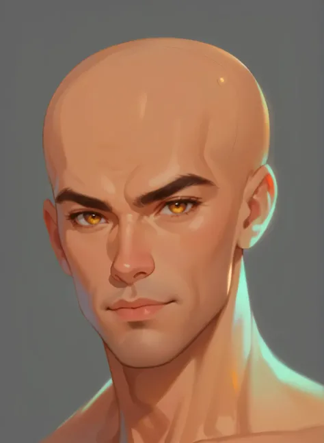 masterpiece,  beautiful illustration, swarthy man , confident, yellow eyes, bald