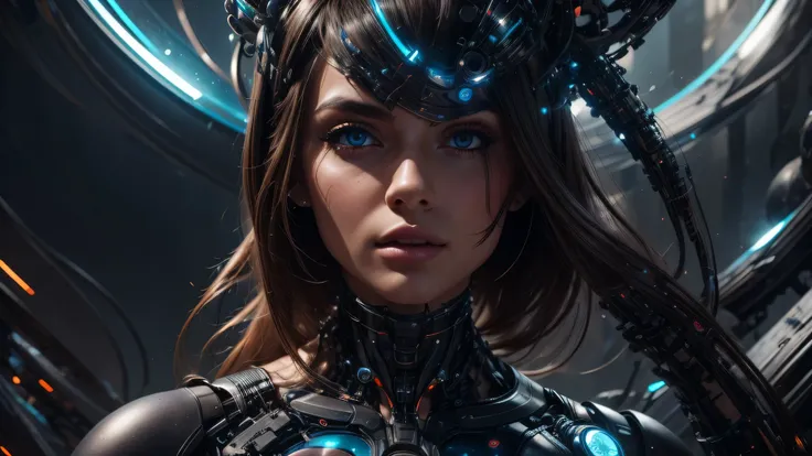 A beautiful futuristic cybernetic girl with hair with strands of neural networks, Futurism, UHD, super detail, best quality, 8k  