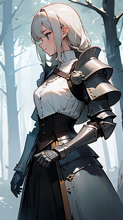  armored dress ,  white shirt, forest