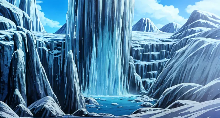 The Land of Ice (The Ice Continent, Kōri no tairiku) is a very complex, frozen labyrinth that leads to the Cave of Darkness, the place where the Ultra Divine Water is located. 
It is located far up north on Earth.

Rainy Sky. (Raindrops falling)

(Daytime)...