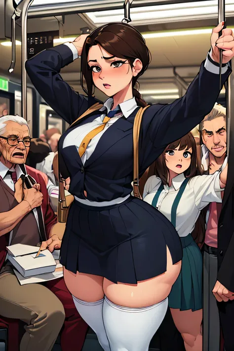 (SFW), ((photorealistic)), (masterpiece), (best quality:1.3), absurdness, [:intricate details1.3], SFW, realistic, masterpiece, (((VERY crowded subway train interior detailed scenario, VERY crowded subway train interior detailed background))), standing ins...
