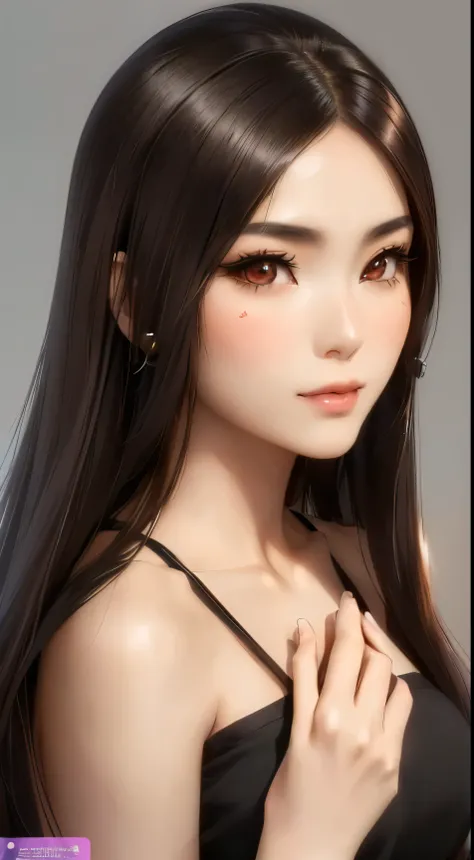 a woman with long brown hair and a black bra top, asian girl with long hair, beautiful asian girl, beautiful girl model, detailed face of a asian girl, asian girl, chinese girl, beautiful model girl, realistic anime 3 d style, photorealistic anime girl ren...