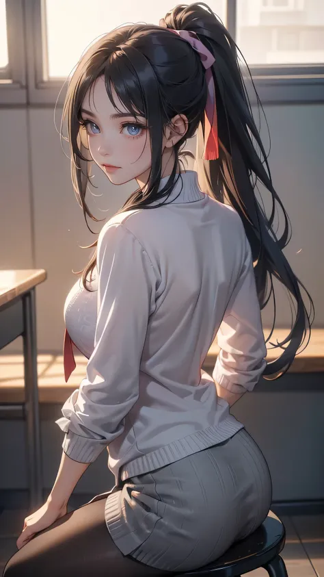 ((Random Pose)), ((masterpiece, highest quality, High resolution, Hmm, RTX, perfect pixel, Depth of the bounds written, 4k, very detailed))), 1 girl, single, alone, beautiful anime girl, beautiful art style, anime character, (( long up ponytail hair, hair ...