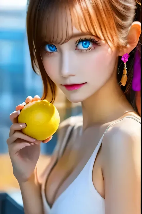 mika pikazo,  1 girl,  blue eyes, blue foodie,  computer ,  earrings for a woman alone, food, foodie,  jewelry,  keyboard ( comp...