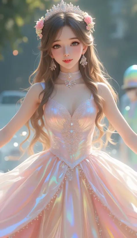 (super cute young face:1.1),(clear very attractive large glowing eyes:1.1), (japanese idol face:1.3),very beautiful cute girl,(baby face:1.2),exquisite smooth and silky long brown straight hair,fair skin,(happy cheerful smile),professional photograph , (sh...