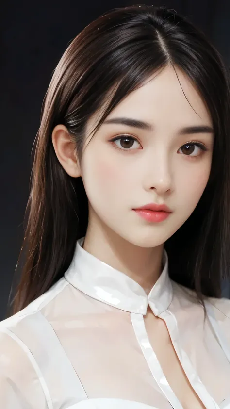 masterpiece, Top quality, 8K, , (Upper part of the body:1.4), White shirt, beautiful girl, cleanface, Looking at the audience, a smile, Surrealism, high resolution, photo, Film particles, Chromatic Aberration, Sharp focus, nffsw, Surface lamp, Dynamic Ligh...