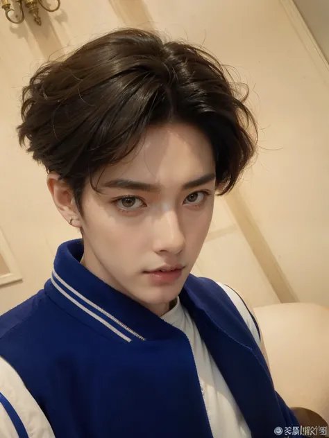 A man wearing a blue jacket and white shirt posing for a photo., Cai Xukun, xqc, Jinyoung Shin, Heise Jinyao, Sha Xi, Kim Doyoung, hsiao-ron, Ulzzang masculino, Jung Jaehyun, Skin photo from the head photo, thatjun Chengt, JIA, that, Xision Wu, Longque Che...
