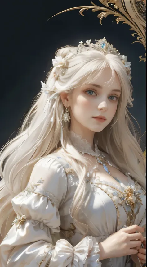 ((gorgeous princess)), (with long flowing white hair), (bright and beautiful eyes), trending on art station, flower of hope by j...