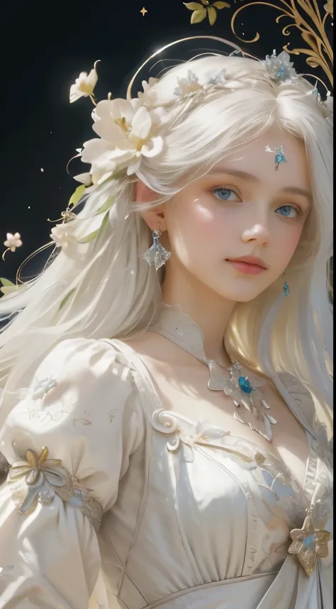 ((gorgeous princess)), (with long flowing white hair), (bright and beautiful eyes), trending on Art Station, flower of hope by Jean-Honor Fragonard, Peter mohrbacher, super detailed, crazy details , stunning sophisticated elite art nouveau ornate liquid wa...