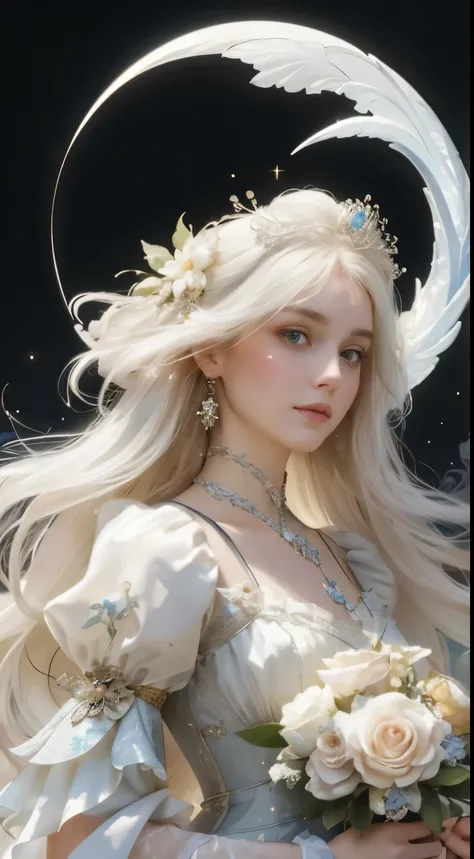 ((gorgeous princess)), (with long flowing white hair), (bright and beautiful eyes), trending on Art Station, flower of hope by Jean-Honor Fragonard, Peter mohrbacher, super detailed, crazy details , stunning sophisticated elite art nouveau ornate liquid wa...