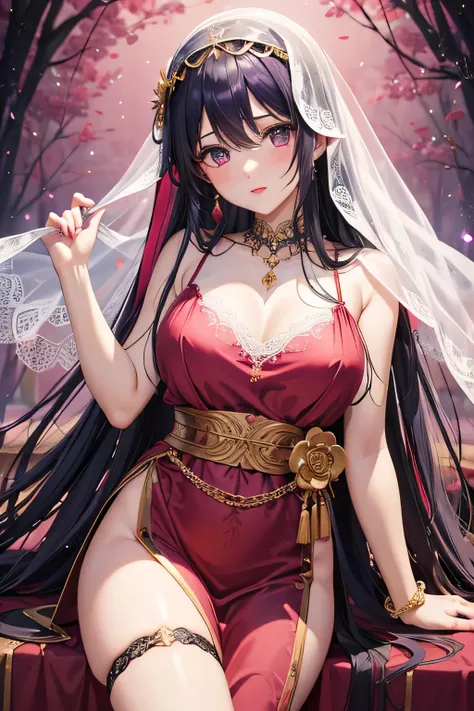  20 year old girl , Goddess Athena,  Pink Purple Silk Dress , Beautiful face of Goddess Athena without flaws, delicate yellow nightgown,  Long Thin Red Silk Cloth Veil {x} Long Shin Shin Nightgown with Many Black Sexy Lace Details,  One Beautiful Thin Red ...