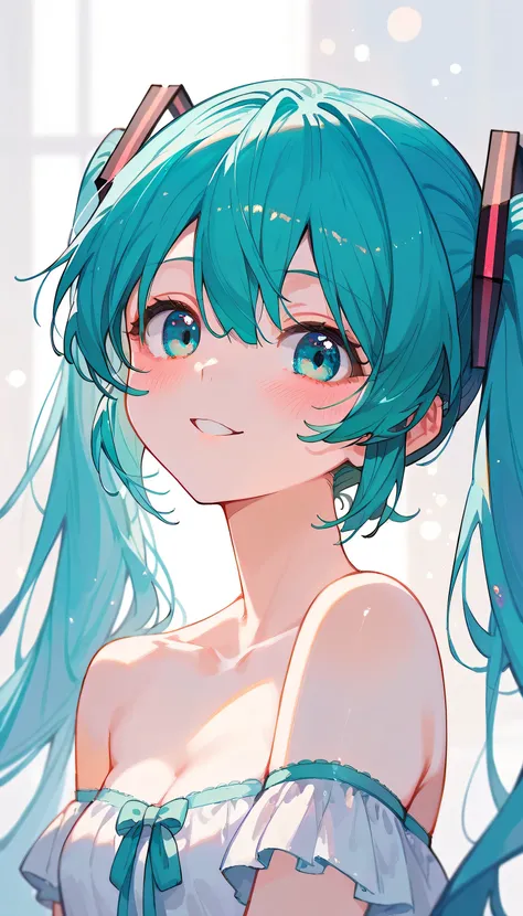 nai3, close up, masterpiece, best quality, bokeh, cute, Score_9,Score_8_up,Score_7_up,highest quality,detailed, highly detailed, hatsune miku, 1girl, kawaii