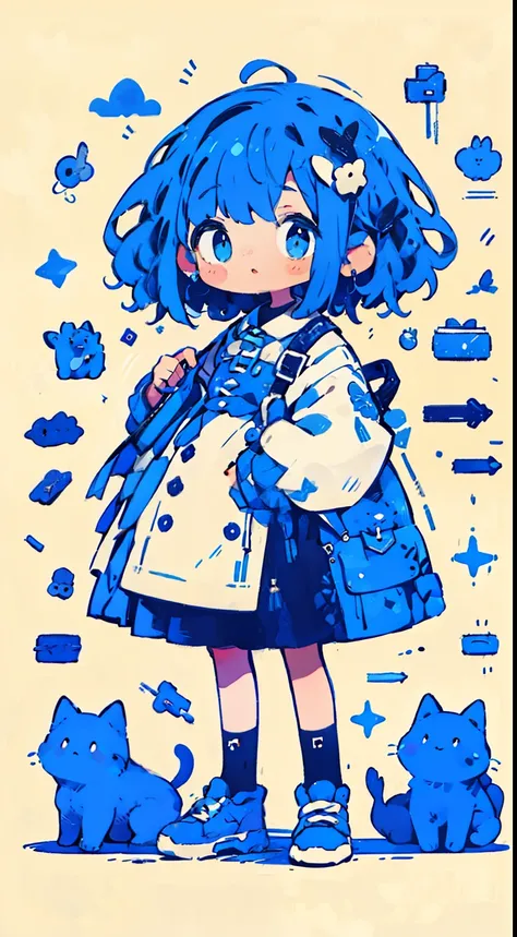  one girl who is at ease、Blue Hair、 cute little 、 B in a capella 、Strappy shoes 、 black skirt、 Blue Eyes、　​masterpiece、top-quality、  best image quality