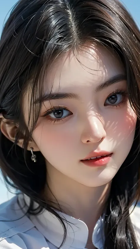 (masterpiece), (top class), (highly detailed), (illustration), (1girl), looking at the viewer, (interview), beautiful detailed eyes, delicate and beautiful face, floating, (high saturation), (shining), blue sky, bright and beautiful face, the skin is young...
