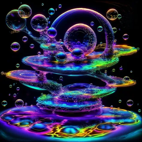 a close up of beautiful bubbles floating on top of each other, lsd, dmt imagery. octane render, psychedelic droplets of water, a...