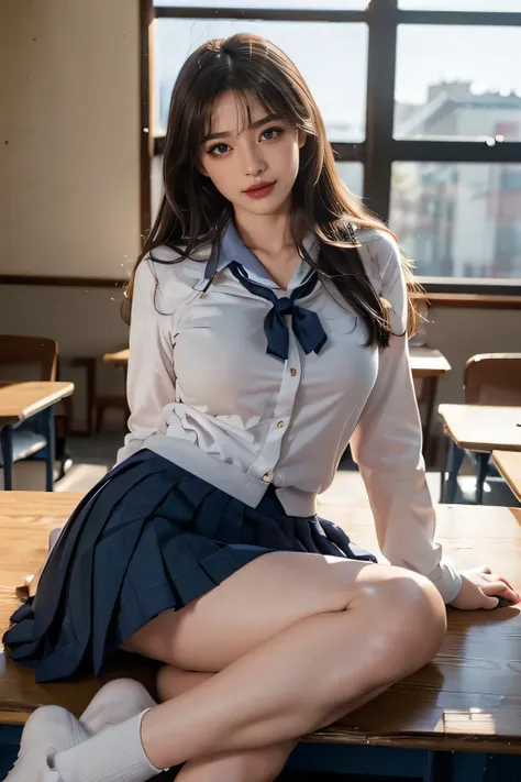 (( beautiful japanese girls :1.3)) (( school uniform :1.4)), ((panty shot:1.5)) (( high school)),(( dark blue skirt:1.3)) ((is i...