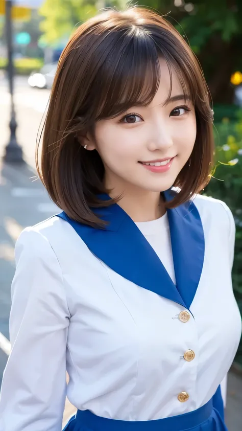 A cute 28 year old Japanese woman 、Cafe、 party-like bright atmosphere 、Super Detail Face、 pay attention to the details with the hem of the clothes、 double eyelids、Beautiful thin nose、 clear focus:1.2、 pretty woman smiling at school:1.4、( light brown hair ,...