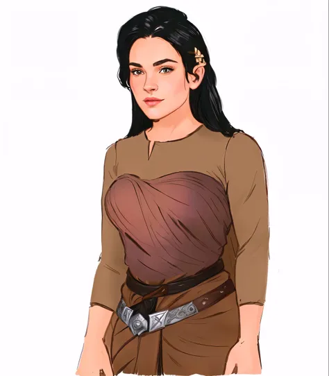 a woman in a brown dress with a brown belt, snow white as a d & d fighter, female dwarven woman, dwarven woman, lara croft medieval, valkyrie style character, female lead character, arya stark as venus, fantasy d&d character, yennefer of vengerberg, mediev...