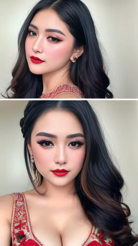 Ultra-realistic、 ultra-detailed primetime portraits、 最high quality、 8K、highest level、 The ultra -The high-definition)、(Super beautiful)、(beautiful face:1.5)、(detailed face:1.5)、(detailed eyes:1.2)、(detailed lip:1.2)、(Detailed nose:1.2)、((cleavage:1.1))、((U...