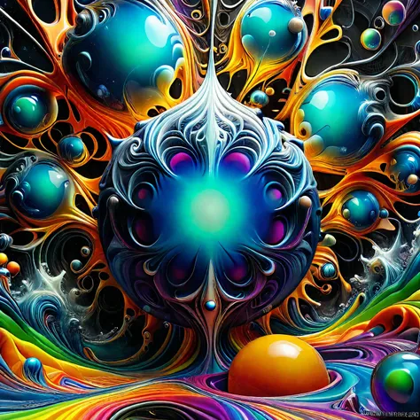 Abstract/Psychedelic Art with bright vibrant neon colors,melting crayons into overflowing rainbow rivers, A psychedelic dream, vibrant colors shimmering, glass morphing from colors, intricate rainbow patterns, perfectly formed symmetrical spheres and glowi...
