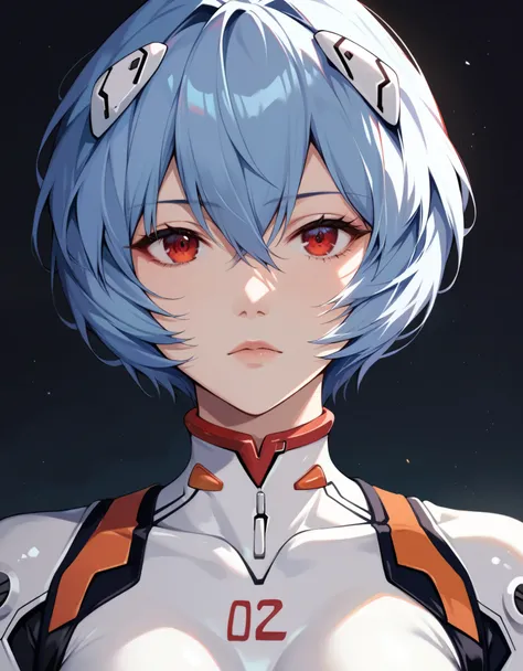 score_9, score_8_up, score_7_up, score_6_up, score_ANIME, looking at viewer, 1girl, ayanami rei ( neon genesis evangelion), expressionless, red eyes, (number 00 on chest), medium breasts, close up, white bodysuit,