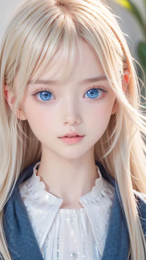 Beautiful white and shining skin、Blonde hair that changes color depending on the light、Bangs between eyes obstruct vision、Shiny highlights on the cheeks、Sexy, very beautiful, lovely, cute, gorgeous face、The most beautiful face in the world、Super long and g...