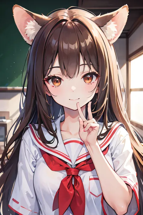 ((( actual  photography))),, portrait, ([ smiling expression :1.3),, Cute Hamster Girl , Long hair， has brown ears ,Darker color on the inside , Brown fur,  tan neck fluff ,  The tip of her furry brown tail is light brown,  big brown eyes , masterpiece,  Q...