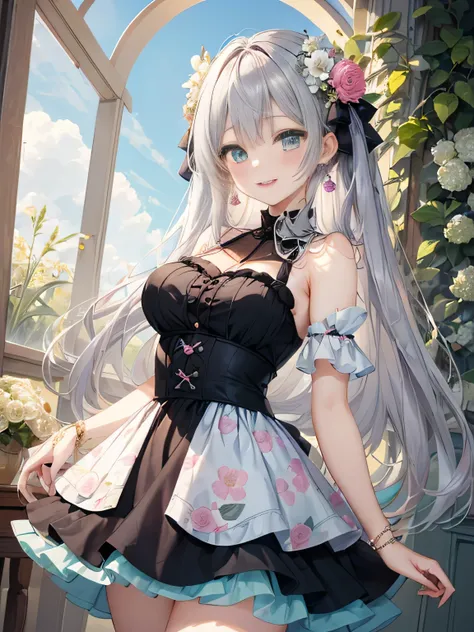小さな girl、The Arrival of Spring、 big butt 、 (Alone:1.5,)Very teethetaileteeth, bright color , Very beautiful teethetaileteeth anime faces anteeth eyes, Look straight aheateeth, ;teeth, Sparkling_skin, girl, ((Long silver hair,The inner color teeth reteeth 、...