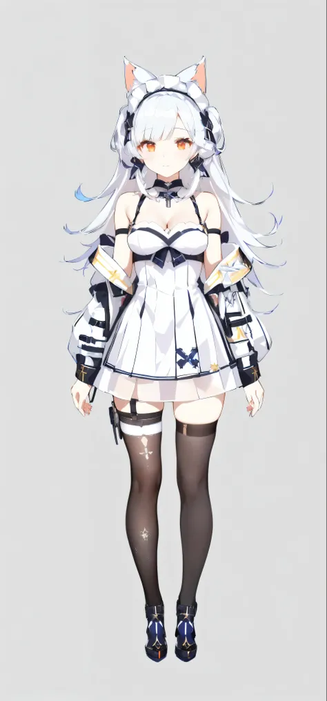  Portrait of a woman in a white dress and black stockings, Azur Lane style,  Hologram ， from the Azur Lane video game  , from  girls frontline ,  girls frontline  style, Fleet Collection style , Characters of Azur Lane,  exquisite details.  girls frontline...
