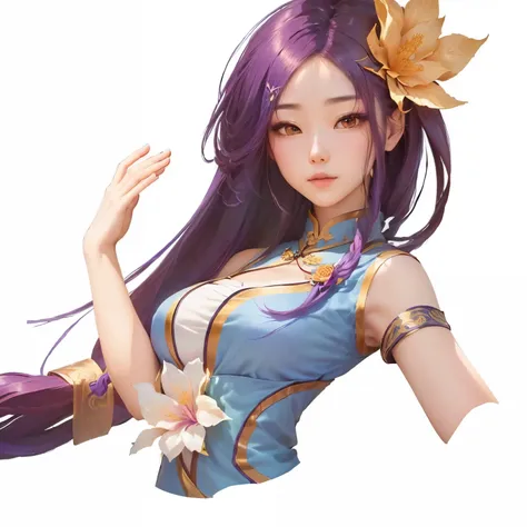 a close up of a woman with long purple hair and a flower in her hair, yun ling, g liulian art style, bian lian, heise jinyao, irelia, full body xianxia, inspired by Pu Hua, inspired by Ju Lian, yang qi, lei min, portrait knights of zodiac girl, inspired by...